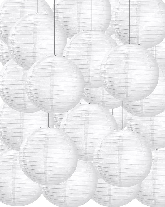 Treela 30 Pack White Chinese Japanese Paper Lanterns Decorative Hanging Round by Treela