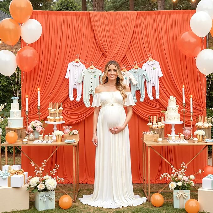 10 ft x 10 ft Wrinkle Free Orange Backdrop Curtain - Image 3