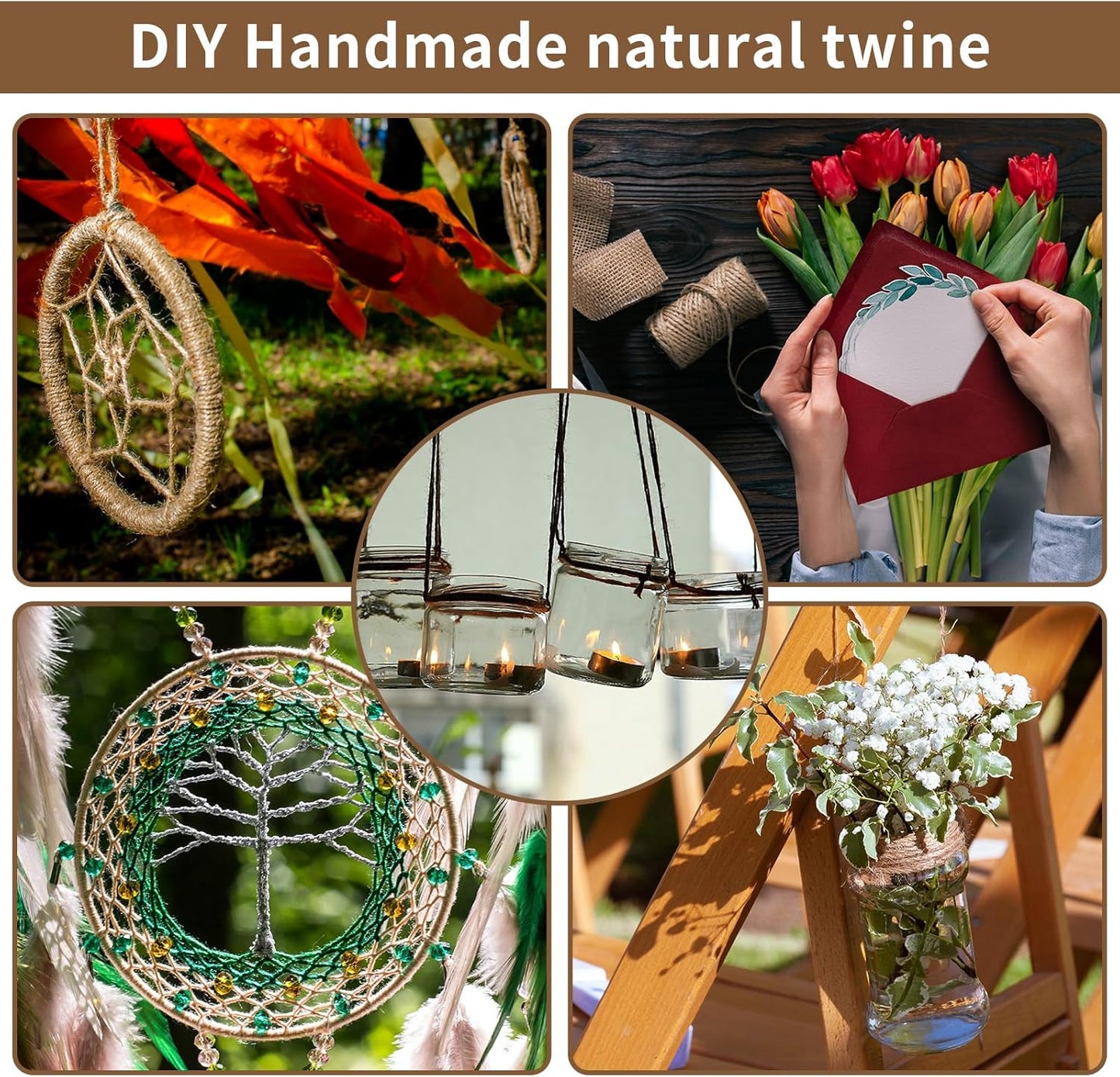 Natural 3mm Jute Twine String, 328-FT Hemp Rope Heavy Duty for Gardening, Handmde DIY Crafts Artworks, Climbing Plant Support, Picture Hanger, Gift Presents Wrapping, Packing and Bundling, Home Décor