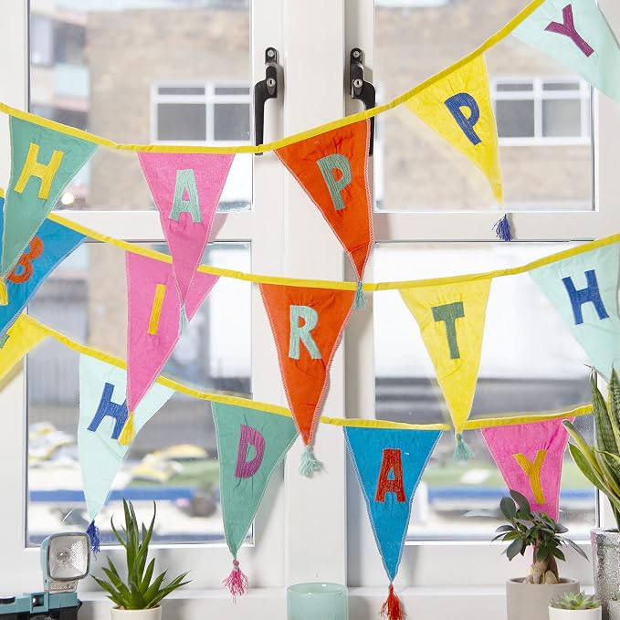 Talking Tables Fabric Rainbow Happy Bunting Banner - 10ft | Triangle Flag by TalkingTables