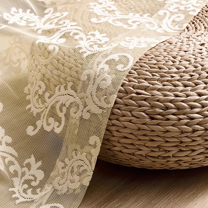 Beige Lace Vintage Paisley Floral Curtains - Image 7