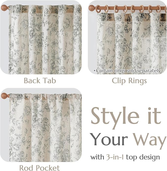 jinchan Floral Linen Curtains Lined 108 Inch Farmhouse Back Tab 2 Panels | - Image 6