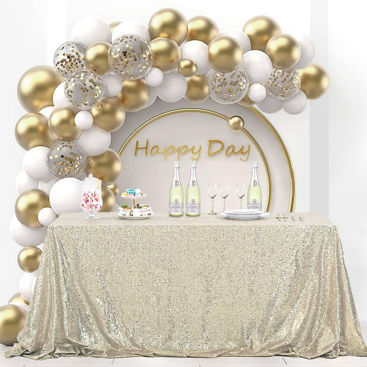 OQSQ Champagne Rectangle Sequin Tablecloth - 60x102 inch, Glitter Drape Table Cloth, Sparkle Sequence Table Overlays for Wedding Birthday Party Baby Bridal Shower