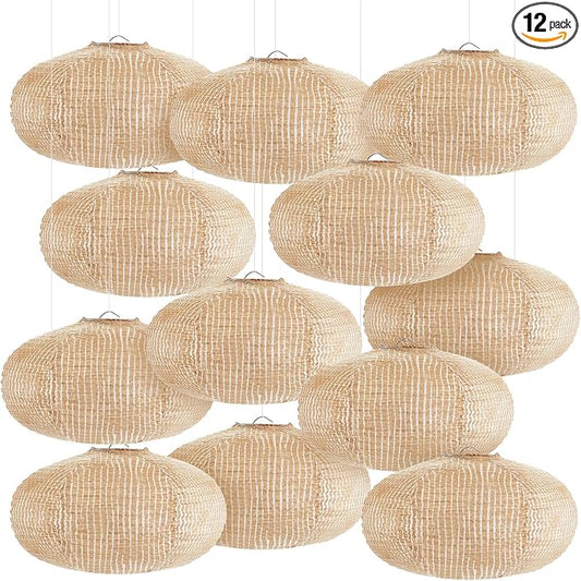 Hortsun 12 Pcs Print Burlap Oval Paper Lanterns Boho Chinese Paper Lanterns by Hortsun