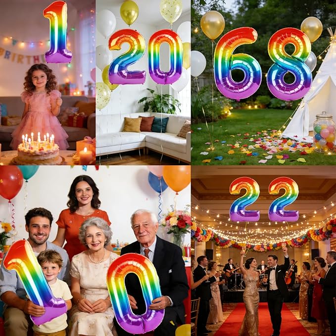 40 Inch Number 68 Balloons for 68th Birthday Party Decorations, 0-100 Rainbow - Image 7