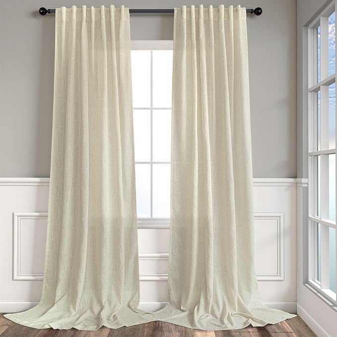 Birch Beige Linen Curtains 80 Inch Length by Pitalk