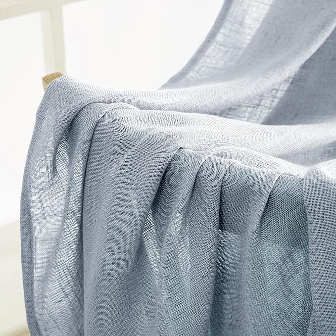 MIULEE Chambray Blue Linen Curtains 52x45 Inch Long - Image 6
