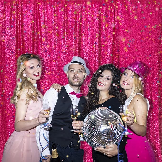 PartyDelight Hot Pink Sequin Backdrop 6x6ft Sparkly Photo Curtain | 4 Inch Rod - Image 5