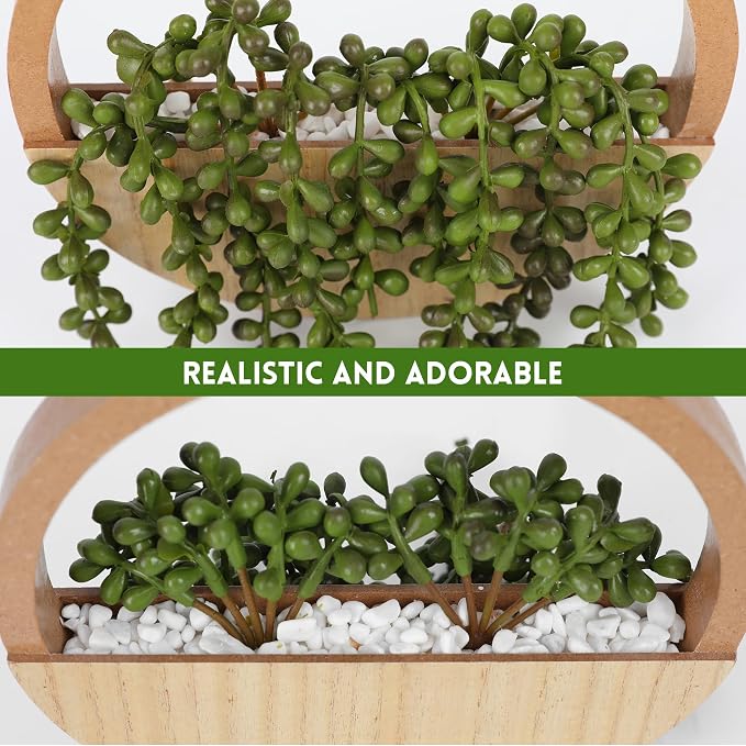 2pcs Artificial Succulents Hanging Plants 20.1'' Fake String of Pearls in Pot - Image 3