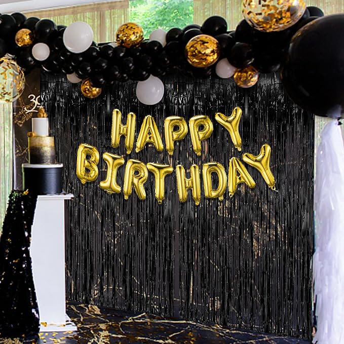 5 Pack Black Party Streamers Backdrop Tinsel Foil Fringe Curtains Halloween & - Image 5
