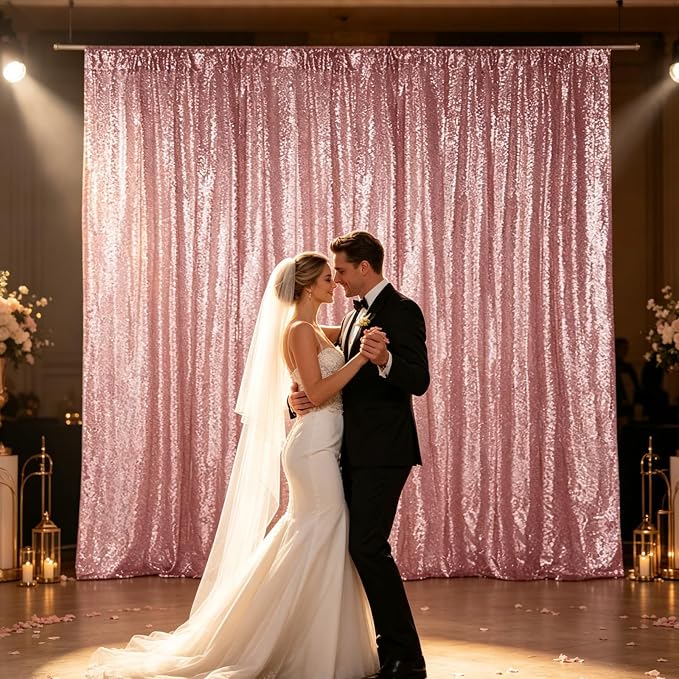 Hahuho Rose Gold Sequin Backdrop Curtain, Party Decoration（2 Panels, 4FT x 8FT - Image 2