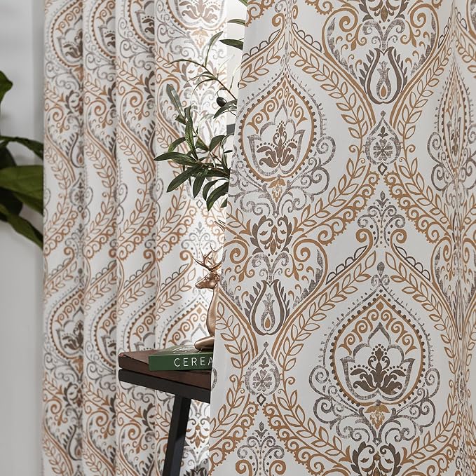 jinchan Blue Blackout Curtains 63 Inch Damask Vintage Grommet 2 Panels | Room - Image 7