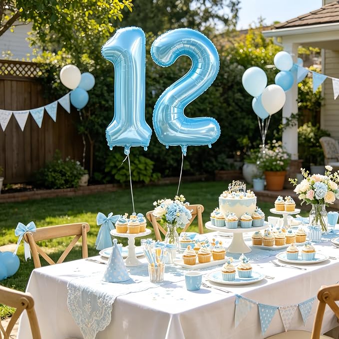 Pastel Blue 10 Balloon Number, Light Blue 10 Balloons - Image 3