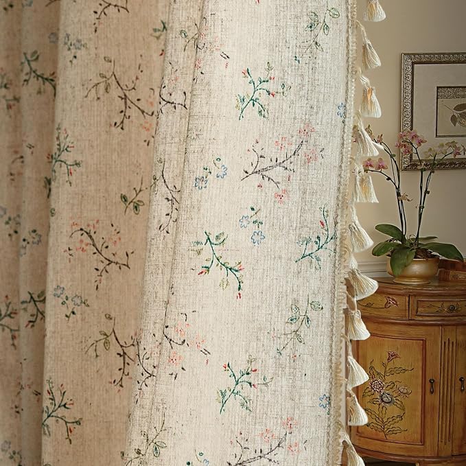 ENJOYBRIDAL Semi Sheer Curtains 52x96 Inch 1 Panel, Floral Print by ENJOYBRIDAL