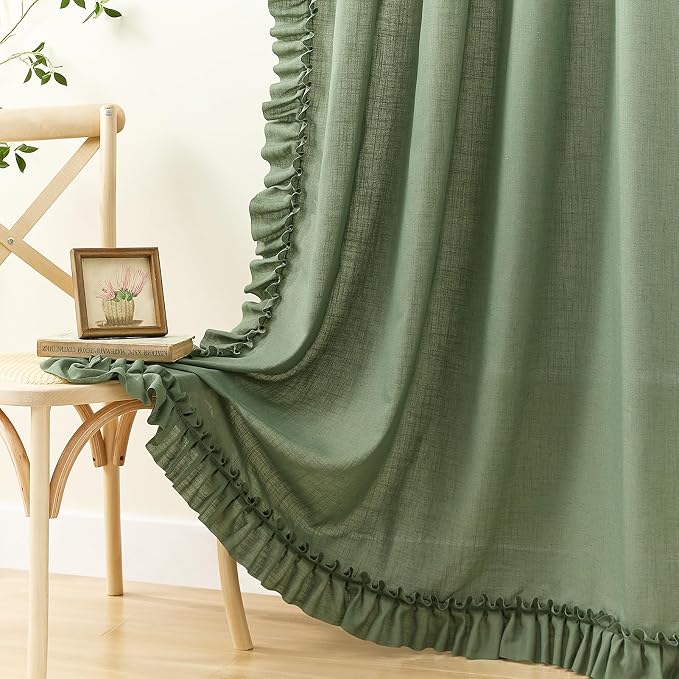 Dark Sage Green Ruffle Curtains - Image 5