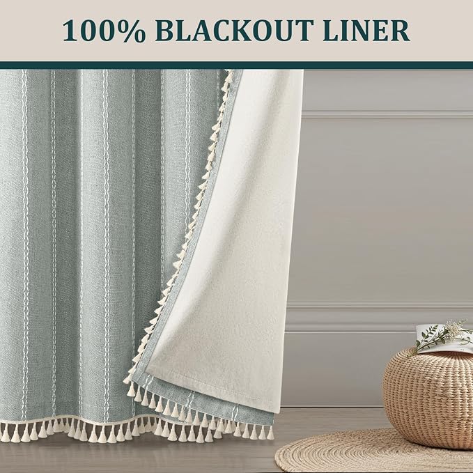 Teal 100% Boho Blackout Curtains 90 Inch 2 Panels - Image 6