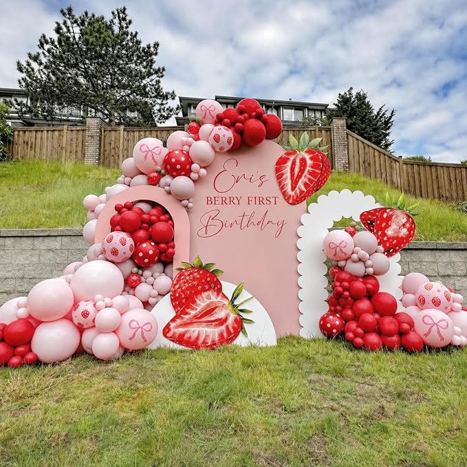 Strawberry Balloons, 12 Inch Red Pink Strawberry Printed Balloon - Image 7