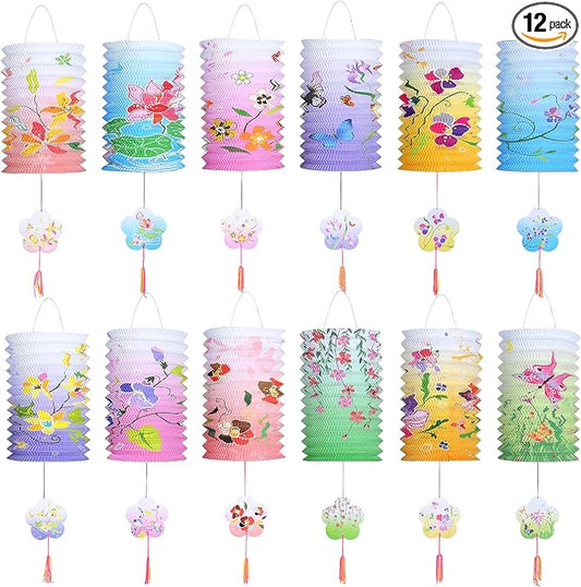 LIHAO 12pcs Chinese Paper Lanterns, Flower Lanterns, Home Party, Mid Autumn by LIHAO