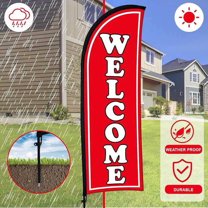 Buryeah 2 Sets Welcome Feather Flag Sign Kit 8 ft Welcome Banners Swooper Flag - Image 6