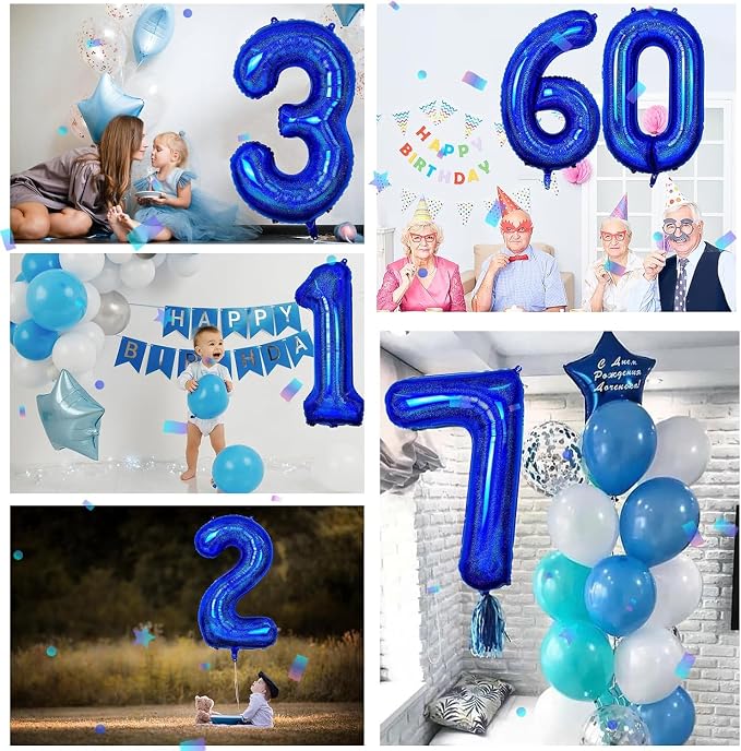 40 inch Navy Blue Number Balloon Dark Blue 6 Balloons Giant Foil Helium - Image 4