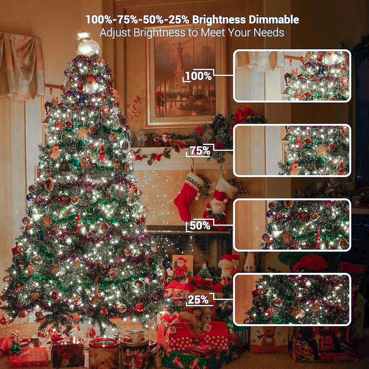 BrizLabs Cool White & Multicolor Christmas Lights, 180ft 500 LED Color Changing String, 11 Modes Tree Lights With Remote, Dimmable Xmas Clear Wire for Indoor Outdoor Christmas