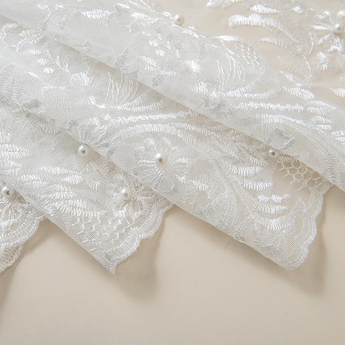 White Voile Curtains, Decorative White Embossed Butterflies Rod Pocket Window - Image 6