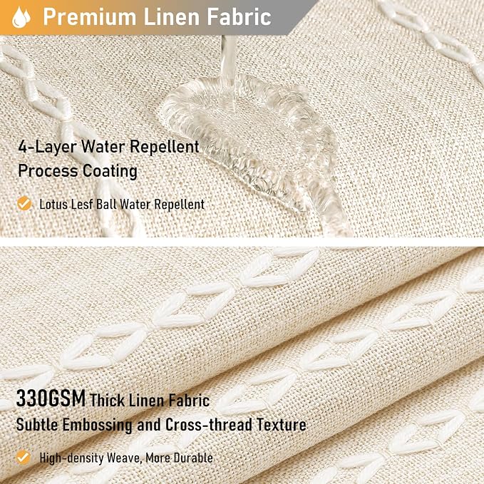 72x78 Long Boho Farmhouse Linen Heavy Duty Shower Curtain, Cream/Beige | Tall - Image 4