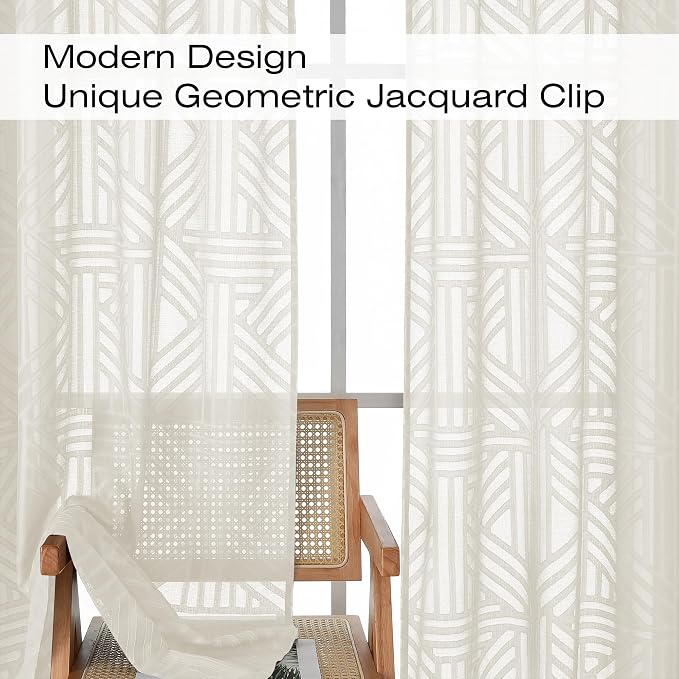 Simplebrand Sheer Ivory Kitchen Curtains 24 Inch Length Tier Curtains 2 Panels - Image 4