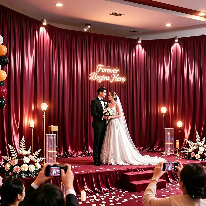 20x10ft Burgundy Glitter Backdrop Curtain - Image 2