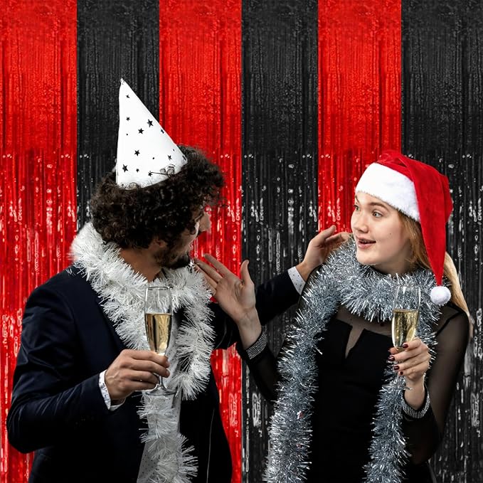10 Pack Black and Red Party Backdrop Streamers Decorations Foil Fringe Curtains - Image 5