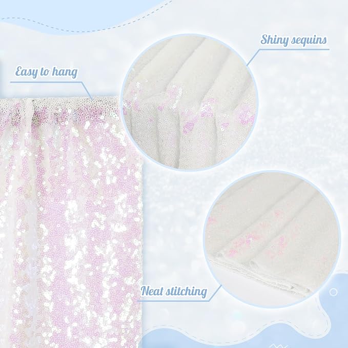 PartyDelight Iridescent White Sequin Backdrop 20x10ft Shimmer Photo Curtain | 4 - Image 5