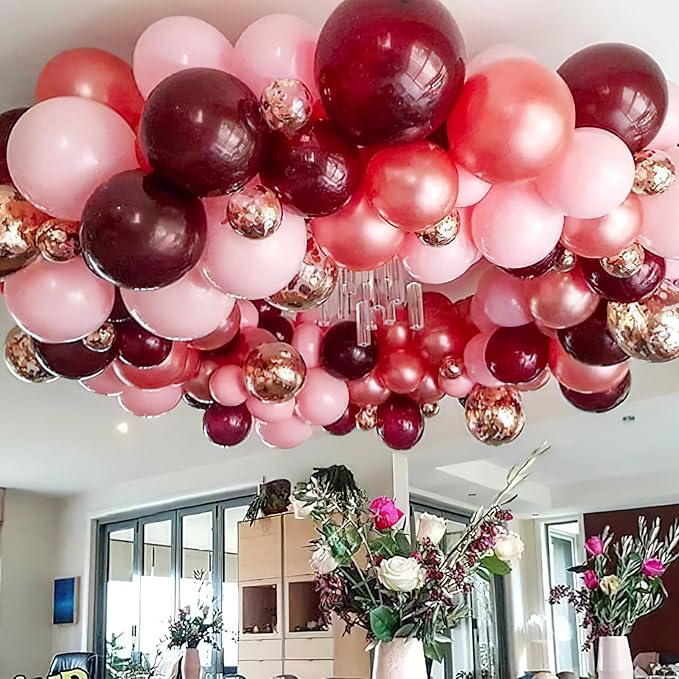 PartyWoo Pearl Burgundy Balloons 140pcs Dark Red Maroon Color | Different Sizes - Image 6