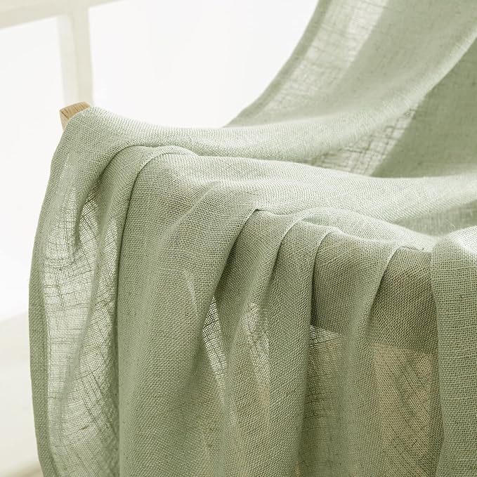MIULEE Sage Green Linen Curtains 52x63 Inch Length 2 Panels - Image 5