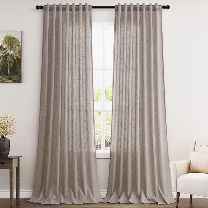Brownish Grey Linen Curtains 90 Inch Length 2 Panels Set by Nanspring