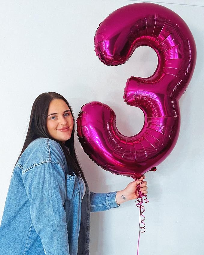 Hot Pink Number 3 Balloon 40 Inch, 3rd Birthday Decorations Men Women | Foil - Image 8