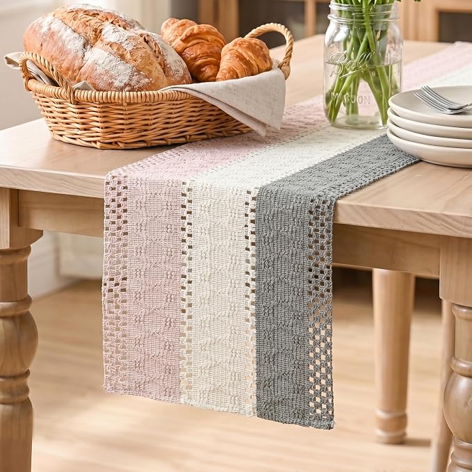 Artoid Mode Grey Beige Pink Farmhouse Rustic Table Runner 12x36 Inch | Holiday by ArtoidMode