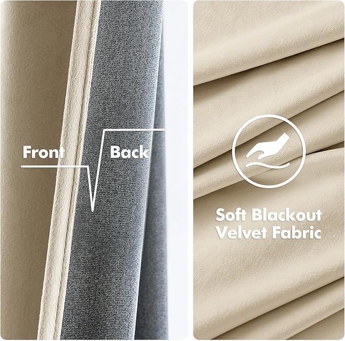 MIULEE Velvet Curtains Beige 52 x 96 Inch Length Set of 2 | Grommet Drapes - Image 3
