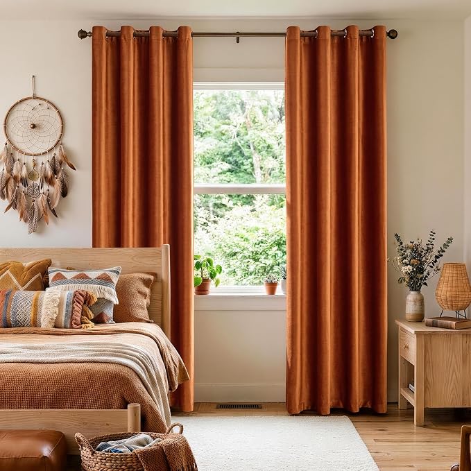 BULBUL Velvet Burnt Orange Blackout Curtains 96 inch Long - Image 3