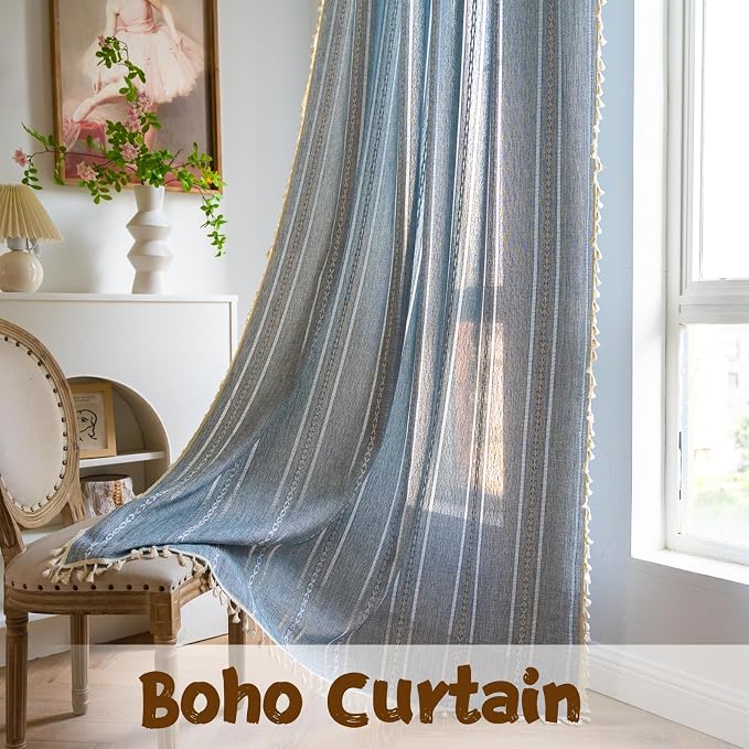 Sutuo Home Boho Curtains Striped Embroidery - Image 7