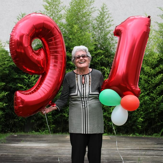 40 Inch Red Number Balloon 0-9, Large Foil Self-Sealing Number 1 Balloon - Image 2