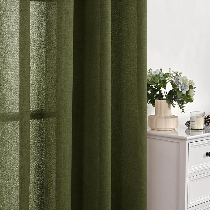 YoungsTex Olive Linen Curtains 90 Inch Length 2 Panels - Image 7
