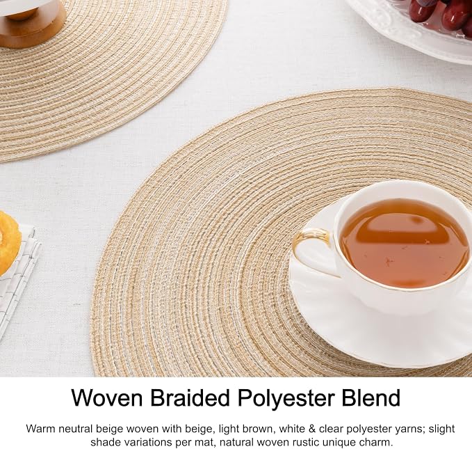 SHACOS 15 inch Beige Round Placemats Set of 12 - Image 2