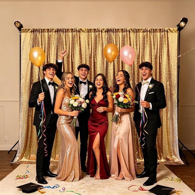 2×8FT-6PCS Black Gold Sequin Backdrop Curtains Panels, Photography Backdrop - Image 4