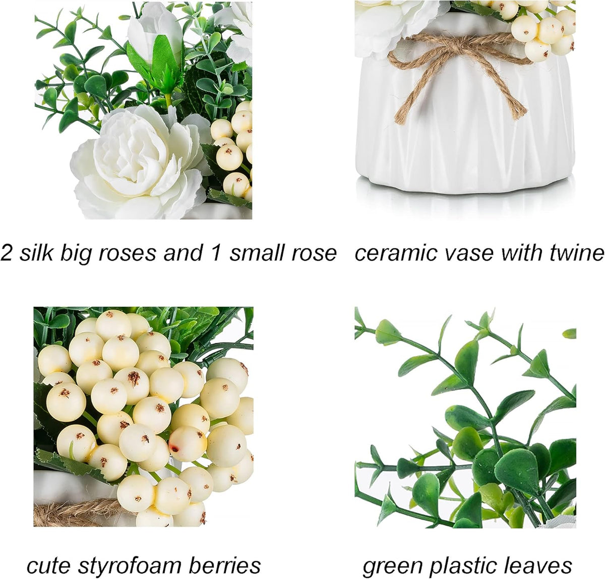 BLOSMON Table Decor Artificial Flowers Vase 7 Inch Small Fake Champagne Flower Arrangement 2pcs Floral Arrangement for Tables centerpieces Kitchen Dining Room Decorations Flower in Vase Silk Roses