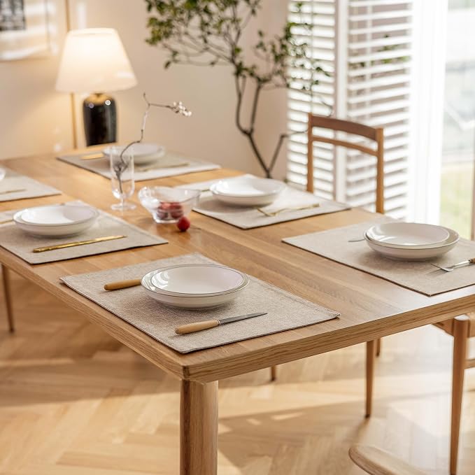 Demetex Linen Placemats Set of 6 Heat Resistant Wipeable Cloth Table Place Mats - Image 6