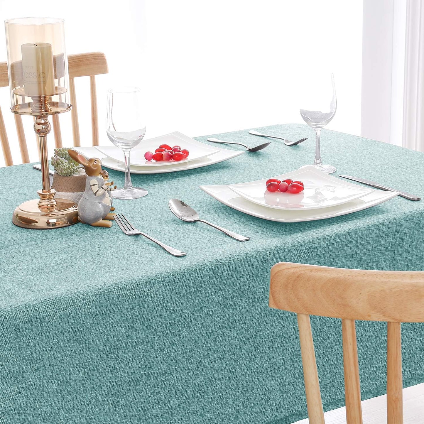 Hiasan Faux Linen Square Tablecloth - Wrinkle and Stain Resistant Washable Table Cloth for Kitchen Dining Room Holiday Table Cover for Party Dinner, Aqua, 30 x 30 Inch