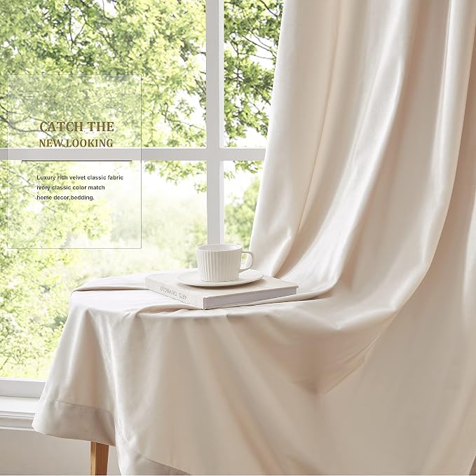 Luxury Cream Ivory Velvet Curtain Drapes - Image 4