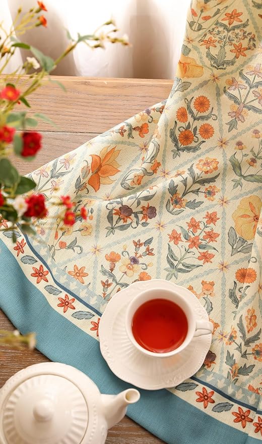 Designer French Linen Printed Curtains, 2 Panels, Floral Pattern Draps - Image 9