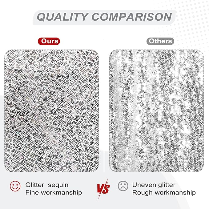 PartyDelight Silver Sequin Backdrop 10x10ft Sparkly Photo Curtain | 4 Inch Rod - Image 3