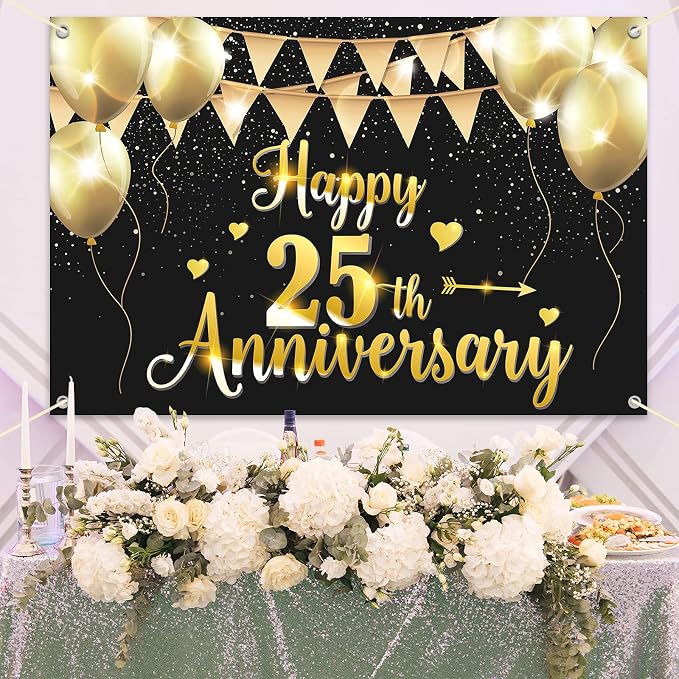 HAMIGAR 6x4ft Happy 25th Anniversary Banner Backdrop - Image 5